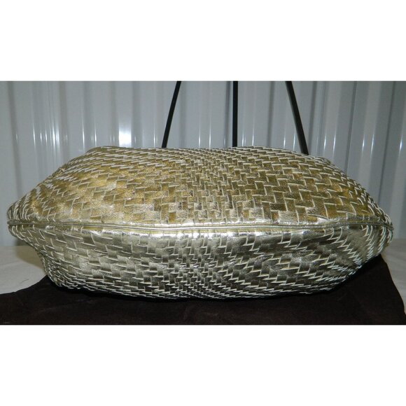 Cole Haan Genevieve Top Zip Hobo Metallic Gold Woven Leather Shoulder Bag - Picture 9 of 16